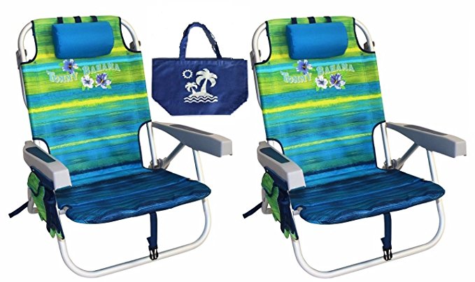 Tommy Bahama Backpack Beach Chairs with One Medium Tote Bag - Pack of 2 - Green