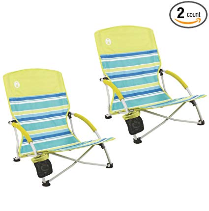 Coleman (2) Utopia Breeze Beach Sling Camping Chairs w/Cup Holder + Carry Bag