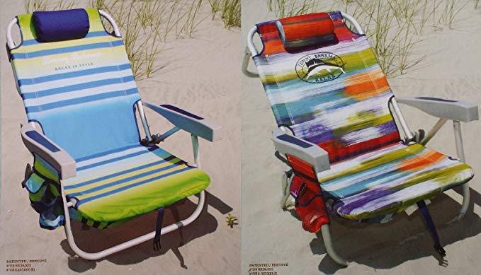 2 Tommy Bahama 2015 Backpack Cooler Chairs with Storage Pouch and Towel Bar (1 green striped and 1 multicolor)