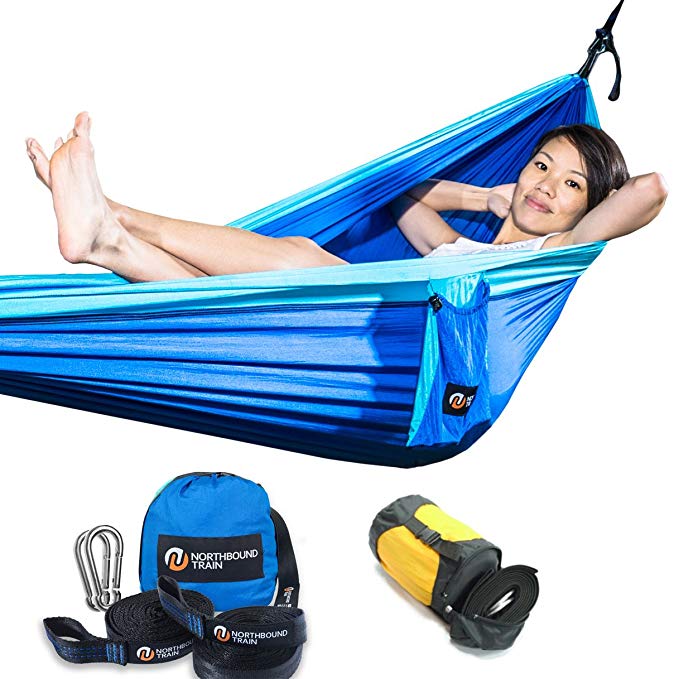 Camping Hammock with Tree Straps, Best Portable Parachute Hammocks for Hiking, Beach Fun, or Backyard Relaxation