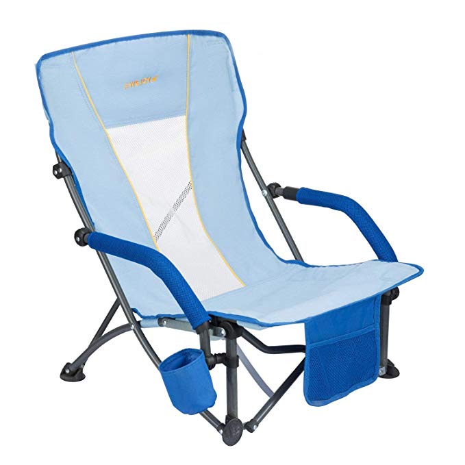 #WEJOY Lightweight Compact Low Sling Folding Outdoor Lawn Concert Camping Beach Chair with Cup Holder Pocket Mesh Back & Armrest, Blue