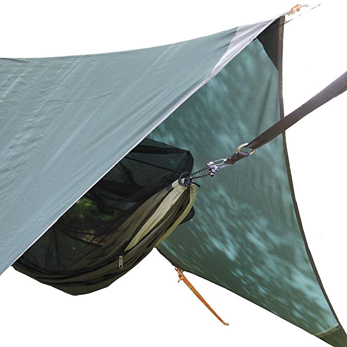 Traveller RainFly/Rain Tarp, Single Person, Easy to Transport, Rip-Stop Polyester Fabric, Ideal Shelter for Camping Hammock, Teal, Comes with Cords and Anchor Pins, 132