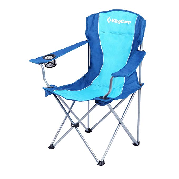 KingCamp Folding Camp Chair Quad Steel Frame Padded with armrest and Mesh Cup Holder Oversized Light Weight Portable Stable for Camping Picnic Backpacking Outdoor with Carry Bag