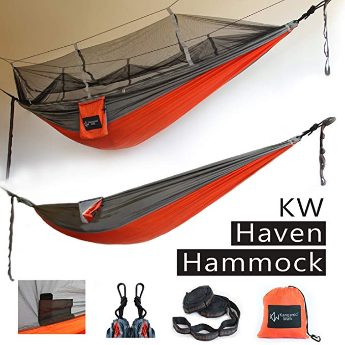 Haven Hammock by Kangaroo Walk • All in One Bundle with Easy Setup • Mosquito Net Protection Optional • Quality Portable & Lightweight Tree Camping Hammock • New Product, Limited Special Price