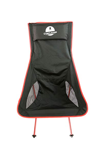 DuraLounge Portable Lightweight Folding High Back Camping Chair - Beach, Backpacking, Picnic - Breathable Mesh Pockets, Storage Bag Included