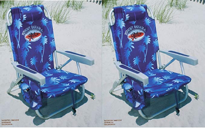 2 Tommy Bahama 2015 Backpack Cooler Chairs with Storage Pouch and Towel Bar- blue