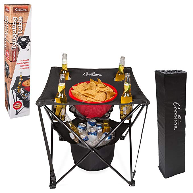 Tailgating Table- Collapsible Folding Camping Table with Insulated Cooler, Food Basket and Travel Bag for Barbecue, Picnic & Tailgate