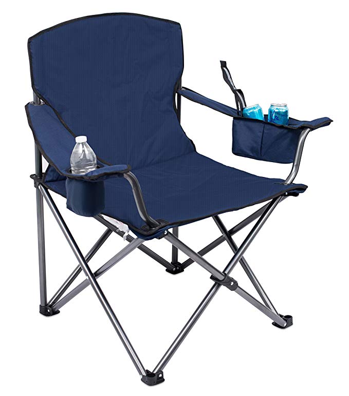 Internet's Best XL Padded Camping Folding Chair | Cooler Bag | Outdoor | Sports | Insulated Cup Holder | Heavy Duty | Carrying Case | Beach | Extra Wide | Quad