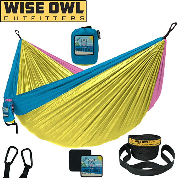 Wise Owl Outfitters Camping Hammock with Tree Straps - Premium Double 2 Person and Single 1 Person Portable Lightweight Heavy Duty Parachute Hammocks –Best Camp Gear Indoor Outdoor Beach