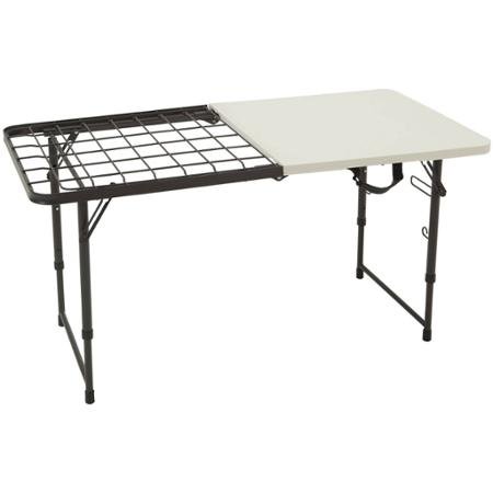 Lifetime 4' Fold-In-Half Camping Cooking Table, Perfect for Outdoor Barbecue Party and Picnic, Heavy Duty Metal Rack, Stain Resistant