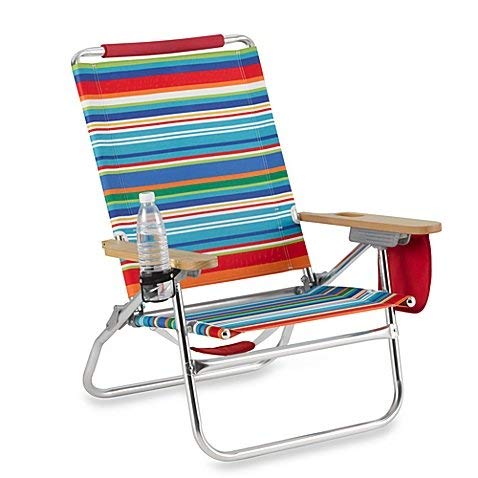 The Genuine Beach Bum™ Rust Resistant Aluminum Frame with Steel Seat, Features Swing Out Drink Holder and a Zippered Storage Pouch with Cell Phone Pocket, Durable, Colorful, Beach Chair