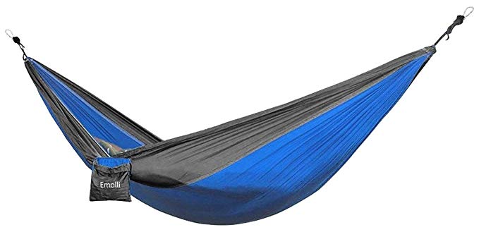 Emolli Double Camping Hammocks, Garden Hammocks Ultralight Nylon Portable Hammock, Multifunctional Parachute Hammock for Backpacking, Camping, Travel, Beach, Yard.