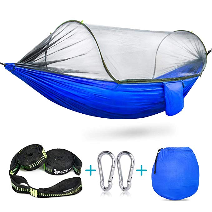 Camping Hammock with Mosquito Bug Netting Tent,iSPECLE Hanging Swing Outdoor Travel Hammock Bed with Tree Straps Stuff Sack Lightweight Folding Portable Easy to Set up Yard Backpacking Hiking Sleeping