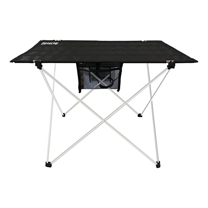 Datechip Portable Folding Camping Table Ultralight Collapsible Travel Table with Table Cover,Aluminum Legs,Lightweight Foldable for Outdoor/Indoor Tent Hiking Picnic Beach Fishing（Black）