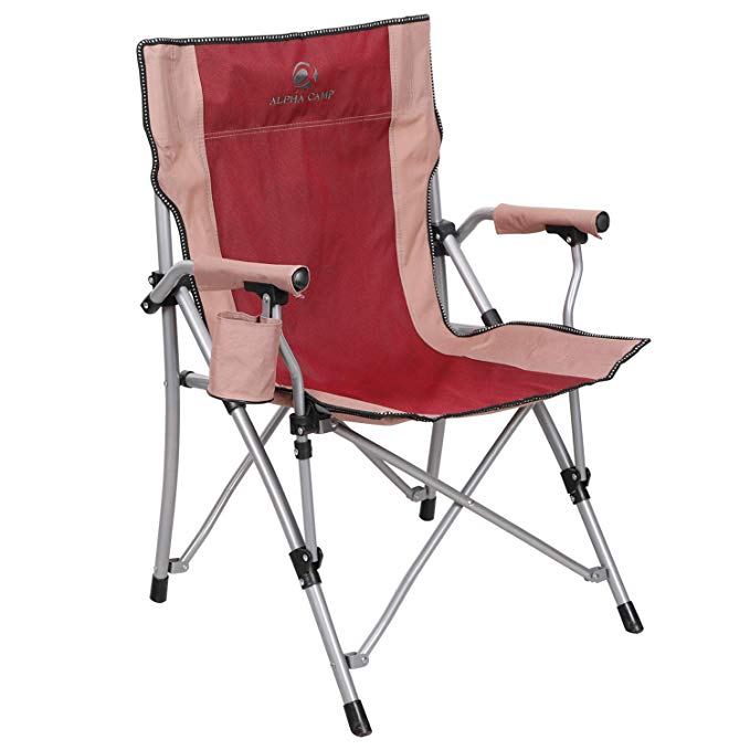 ALPHA CAMP Camping Chairs Oversized Support 300 lbs Ergonomic High Back Folding Steel Frame Padded Armrest Quad Chair with Cup Holder Portable for Outdoor, Carry Bag Included