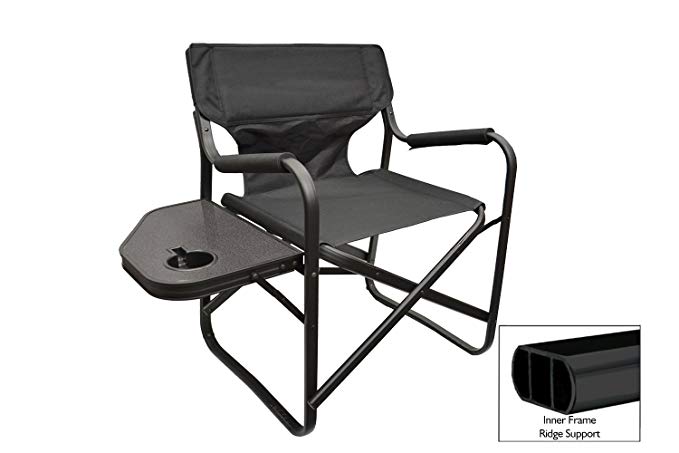 Folding Directors Chair Foldable Chair with Side Table and Cup Holder XL Comfort Design (Black)