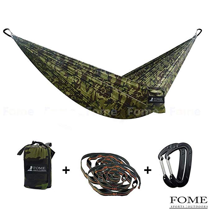 Camping Hammock, FOME Sports|Outdoors Ultralight Portable Nylon Fabric Outdoor Hammock 102 x 55 inch 660lbs Capacity with 2 x Tree Straps & Carabiners for Backpacking Travel