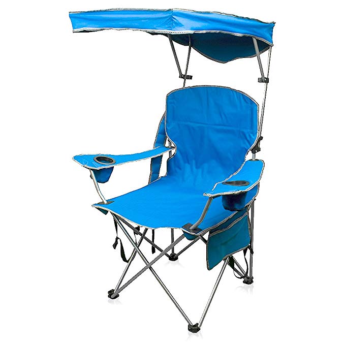 Indipartex Lawn Chair With Hood By Adjustible Canopy Can Block Sun From Any Angle Best For Lawn Games Picnics Tailgating Lower and Tilt Beach Trips Adjustable Heavy Duty Fabric And Mesh Blue