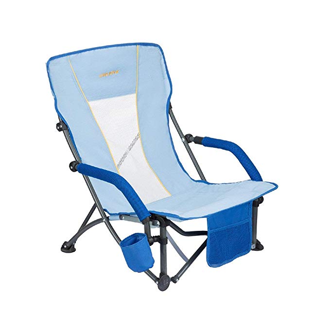 #WEJOY Beach Chair Low Sling Folding Lounge Cooler Chair Mesh Back Lightweight Portable Steel Frame Strong Stable Armrest Cup Holder Pocket, Supports 300lbs