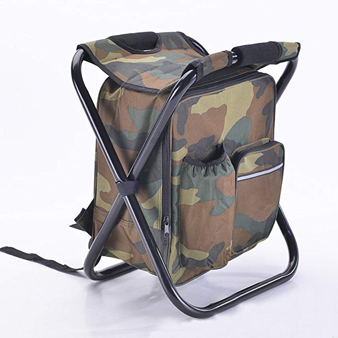 Sokey Extra Large Collapsible Camping Seat 14x11.5x16 Inches,Fishing Backpack Stool with Insulated Ice Bag