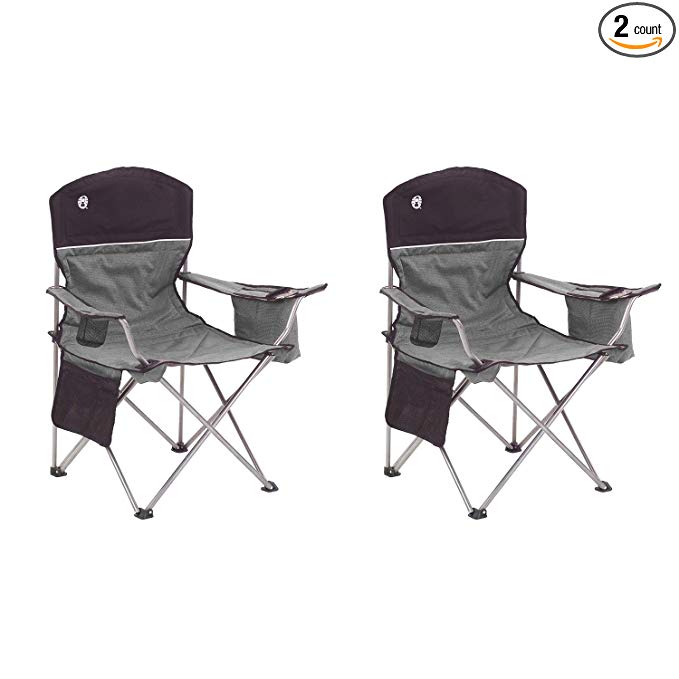 Coleman Oversized Black Camping Lawn Chairs + Cooler, 2-Pack | 2000020256