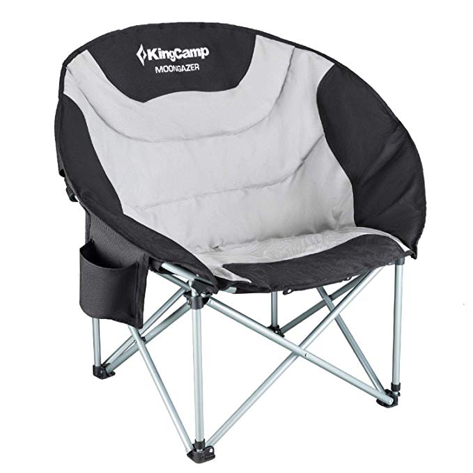 KingCamp Moon Saucer Leisure Heavy Duty Steel Camping Chair Padded Seat with Cooler Bag (Grey with Cup Holder)