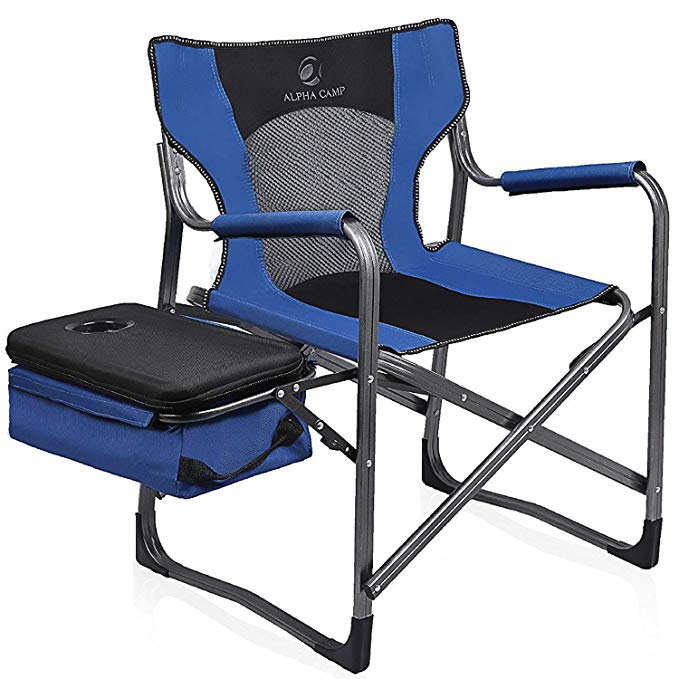 ALPHA CAMP Directors Chair Oversize Support 300 lbs Folding Portable Camping Chair Lightweight for Outdoor Breathable Mesh Back with Cooler Bag