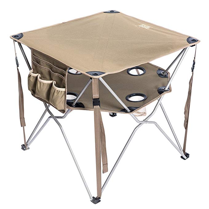 Timber Ridge Folding Table Utility Outdoor Camping Lightweight Desk with Carry Bag and Multi-Function Accessories, Brown