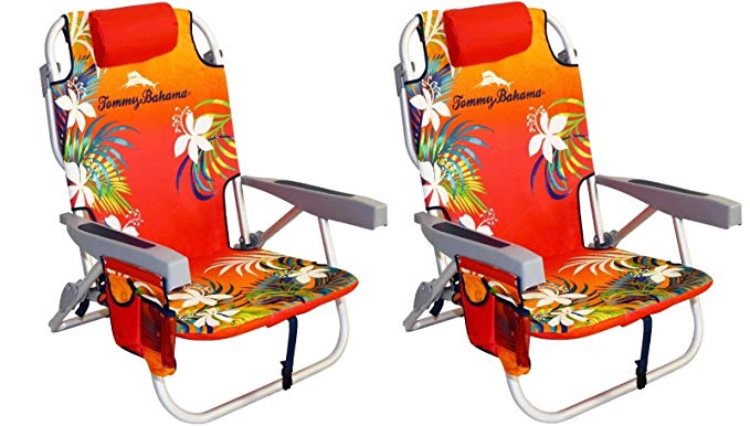 Tommy Bahama 2 Backpack Cooler Chair with Storage Pouch and Towel Bar (Orange/Red and Orange/Red)