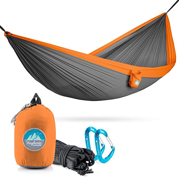 Youphoria Outdoors Portable Hammock with Tree Straps - Ultralight Travel Hammock for Camping, Backpacking, Hiking, or Beach - Double & Single Hammocks (only 12 oz) - 400 lb Rated