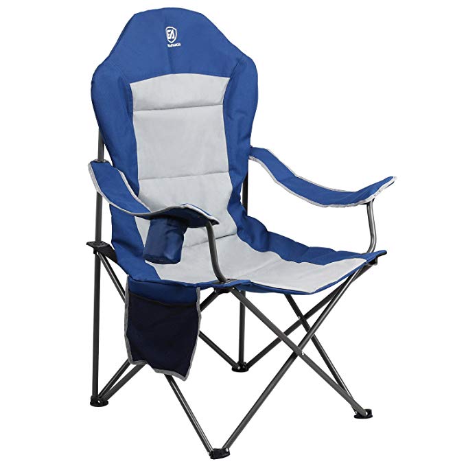 EVER ADVANCED Oversized Quad Chair Portable Padded Folding Chair Lumbar Back Support with Cup Holder, Supports 300 lbs