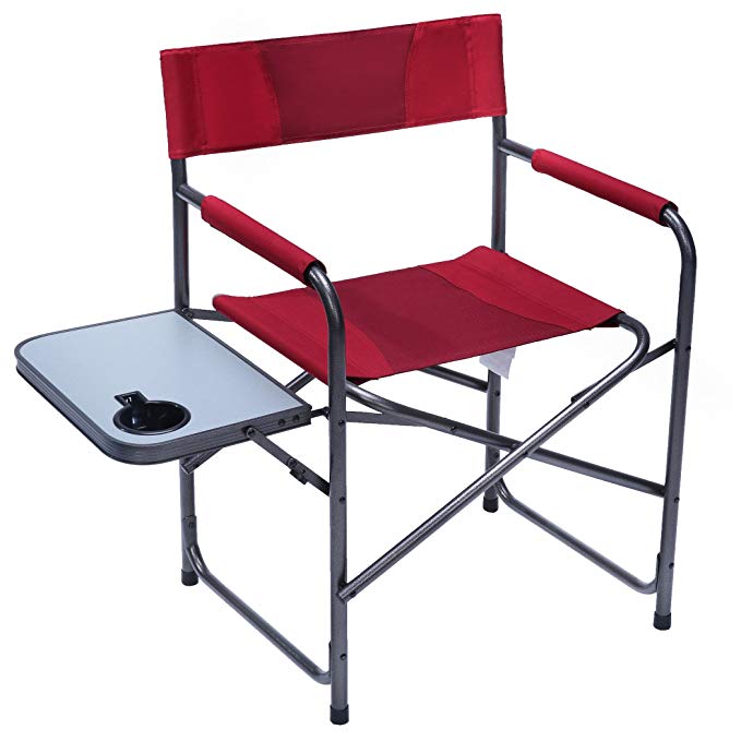 PORTAL Folding Director's Chair Portable Outdoor Camping Chair with Side Table, Red