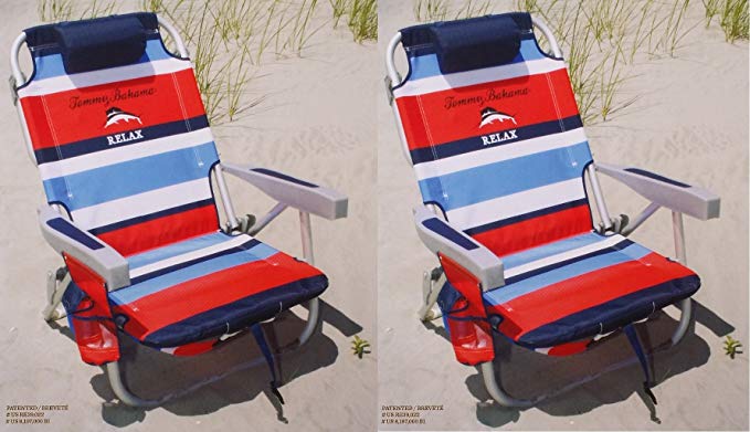 2 Tommy Bahama 2015 Backpack Cooler Chairs with Storage Pouch and Towel Bar- red/blue