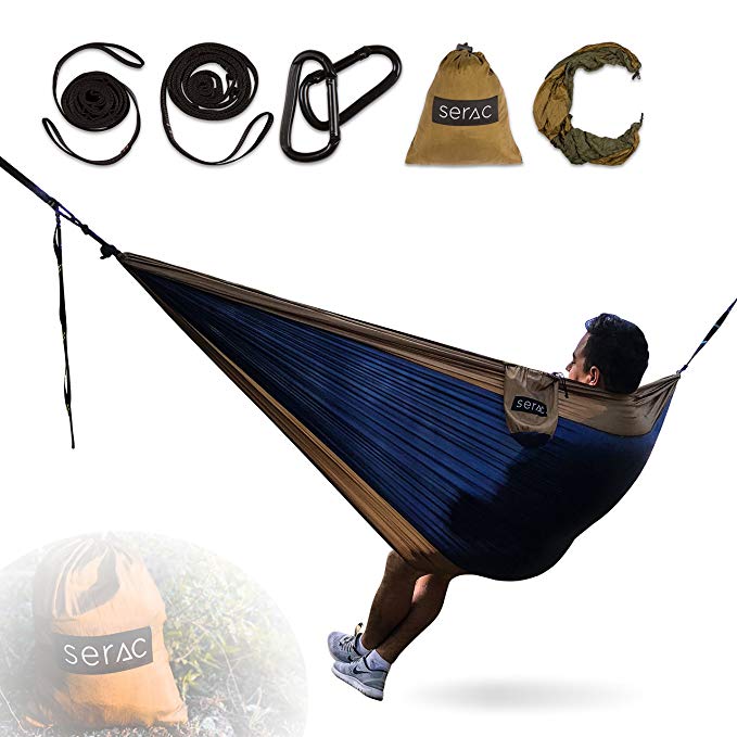 Serac [Durable Hammock & Strap Bundle] Classic Portable Single Camping Hammock with Suspension System - Perfect for the backpack, travel and camping