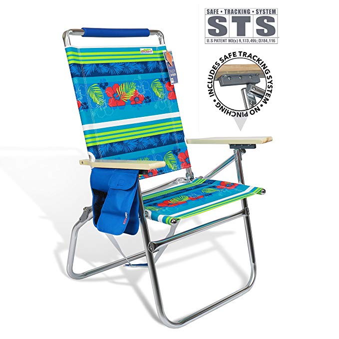 690GRAND Deluxe 18 inch High Seat Beach Chair Lightweight Alumium Frame Tycoon Recline with Cup Holder and Padded Shoulder Strap for Camping Hiking Outdoor