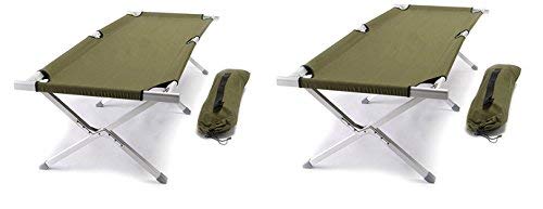 World Outdoor Products Two Pack Military Style Aircraft Grade Aluminum Frame Cot with OD Green Washable and Mildew Resistant 600 D Polyester Fabric, Matching Carry Bag with Emergency Whistles