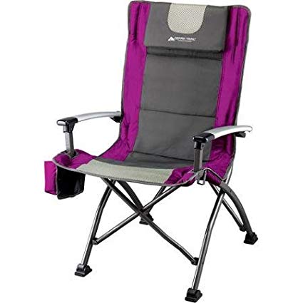 Ozark Trail Ultra High Back Folding Quad Camp Chair, Gray/Pink, 300 Pounds Weight Capacity, Made of Durable Steel Frame, Fabric Cup Holder, Perfect Seat for Outdoor Relaxation , FC-023