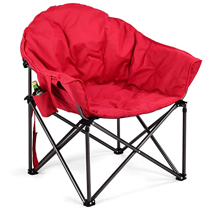 Giantex Folding Moon Saucer Chair Portable Camping Chair, Oversized Outdoor Chair Cup Holder Carry Bag Steel Frame Padded Seat, Camp Chair Adults