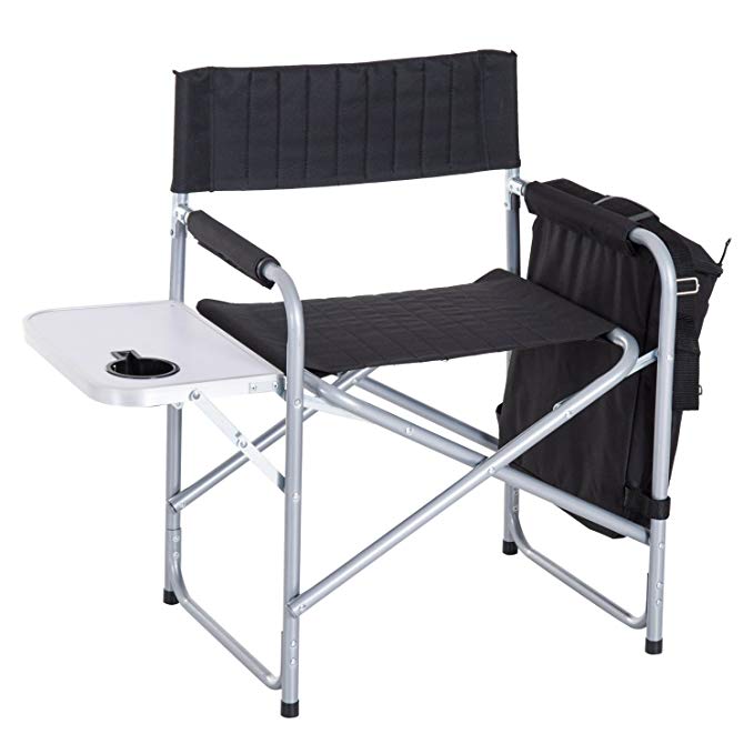 Outsunny Steel Director Folding Camp Chair with Side Table and Cooler - Black