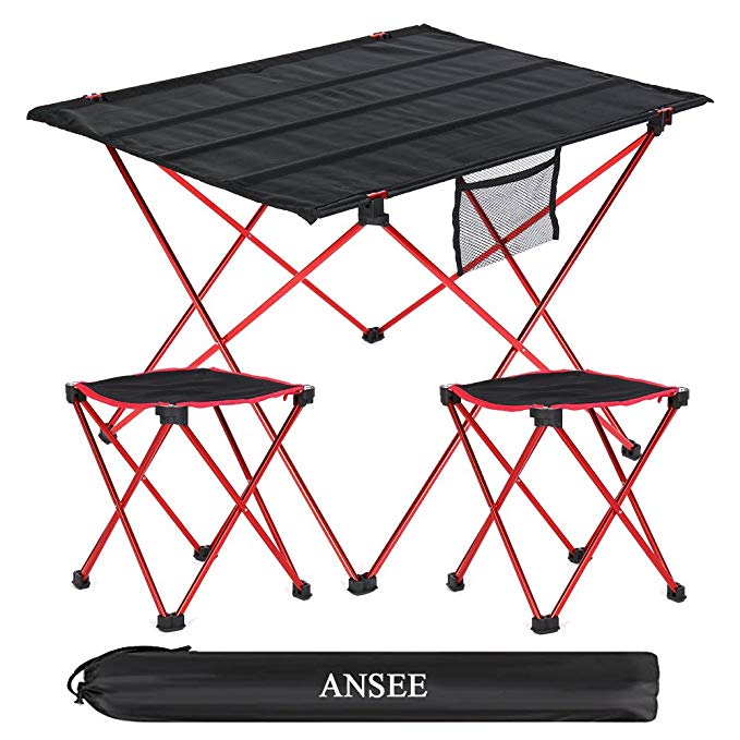 Ansee Folding Camping Picnic Table 2pcs Portable Stool Chair Aluminum Lightweight with Carrying Bag for Hiking Beach Fishing Camping