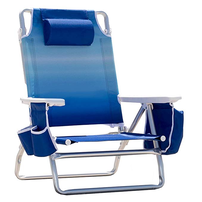 Nautica Reclining Portable Beach Chair with Insulated Cooler (Blue Ombre)