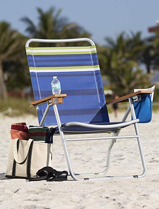 Extra-Wide Mesh Folding Beach Chair (Blue Stripe)