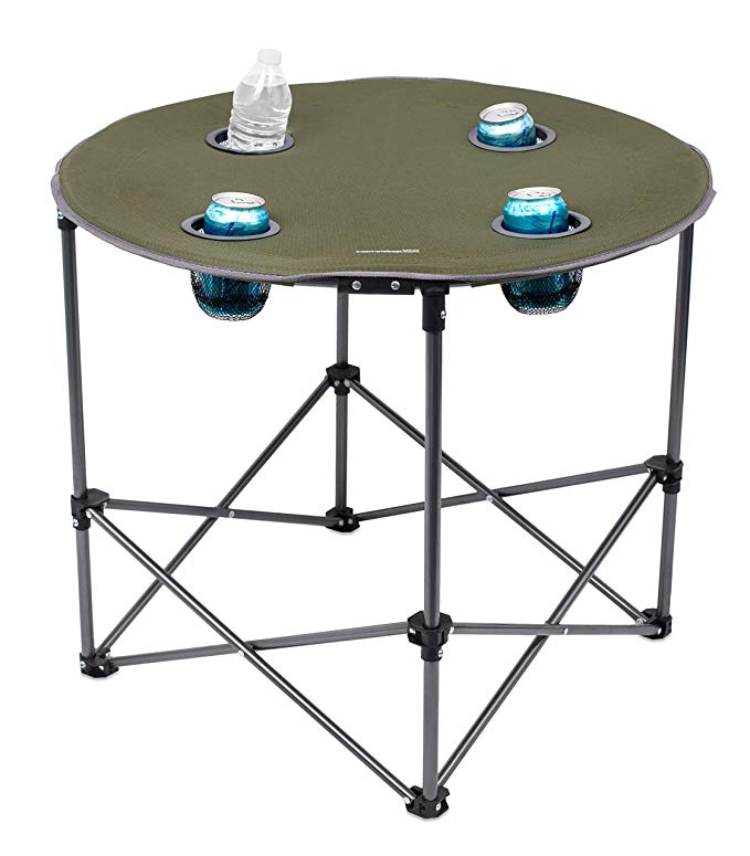 Internet's Best Camping Folding Table | 4 Cup Holders | Outdoor | Quad | Carrying Bag | Lightweight