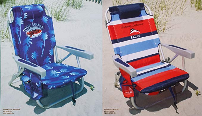 2 Tommy Bahama 2015 Backpack Cooler Chairs with Storage Pouch and Towel Bar (1 blue and 1 red striped)