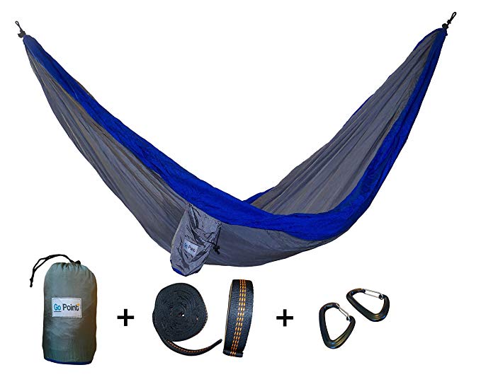 Gopoint Premium Double Parachute Hammock With Tree Straps - QUICK And EASY To Hang Portable Lightweight Nylon Camping Hammock