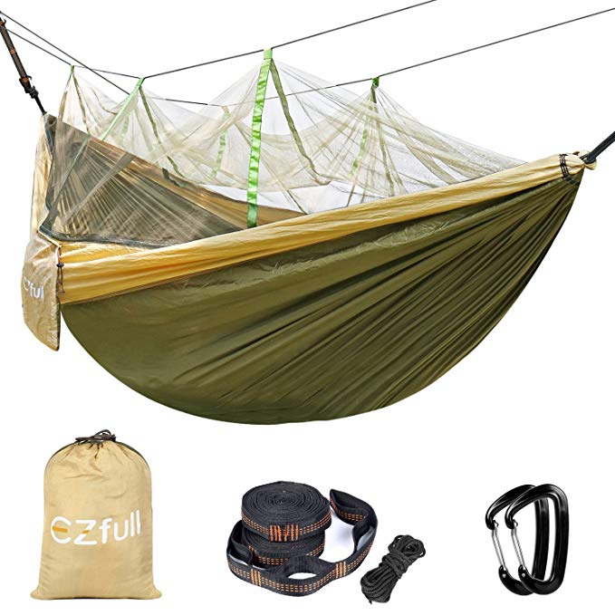 Double Camping Hammock With Mosquito Net EZfull - 660LBS Bearing Portable Outdoor Hammocks,10ft Hammock Tree Straps & 12KN Carabiners For Backpacking Camping Travel Beach Yard. 118