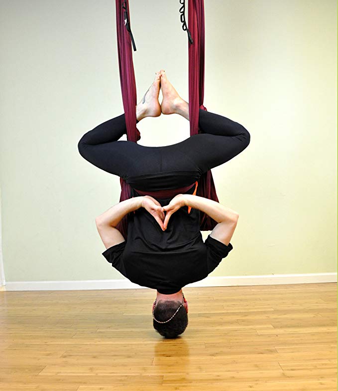 Deluxe Aerial Yoga Hammock (Yoga Swing or Sling, Aerial Yoga) (Burgundy)