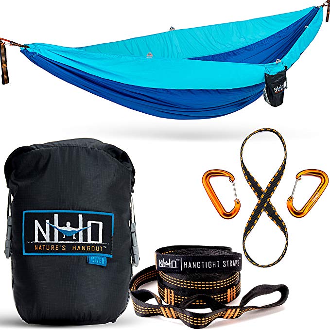 The HangEasy Portable Camping Hammock - Free Premium Adjustable Hanging Straps & Ultralight Carabiners. Tear Resistant Parachute Nylon. Large Double Size, Lightweight & Easy To Fit In Your Backpack